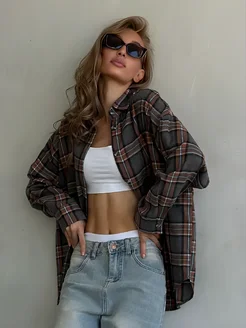 Рубашка в клетку оверсайз без кармана