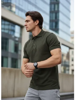Однотонная футболка поло с коротким рукавом тенниска